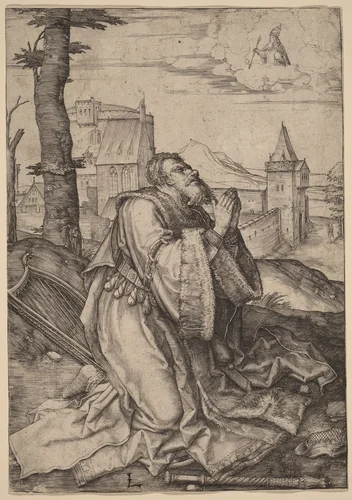 David Praying by Lucas van Leyden, print, 1508