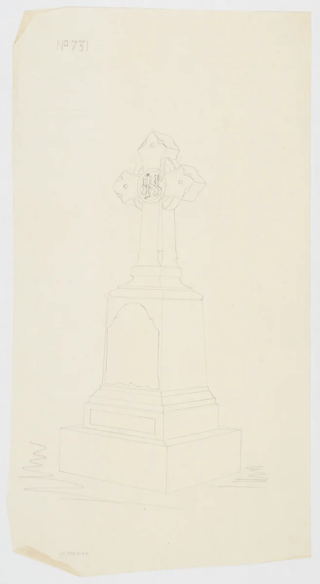 Grave Monument with Cross, No. 731 by Alexander Maxwell, drawing, 1840-1880