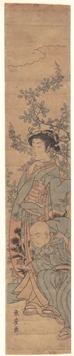 A Young Lady and Her Boy Servant by Tosen, print, 1760-1780