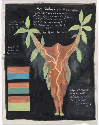 Tree Costume for Indian Girls. Costume design for the ballet Pocahontas by Karl Free, drawing, 1936