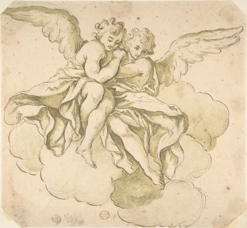 Two Angels by anonymous, drawing, 1600-1700