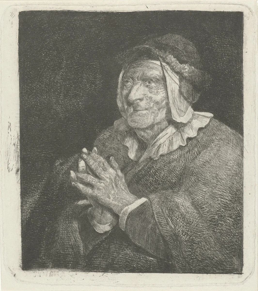 Oude vrouw by Jacobus Ludovicus Cornet, print, 1832