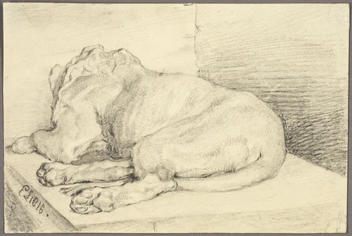 Reclining Lion, From Back by Edwin Henry Landseer, drawing, 1816