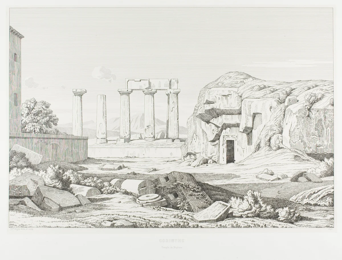 Corinth: Temple of Neptune by Théodore Caruelle d' Aligny, print, 1845