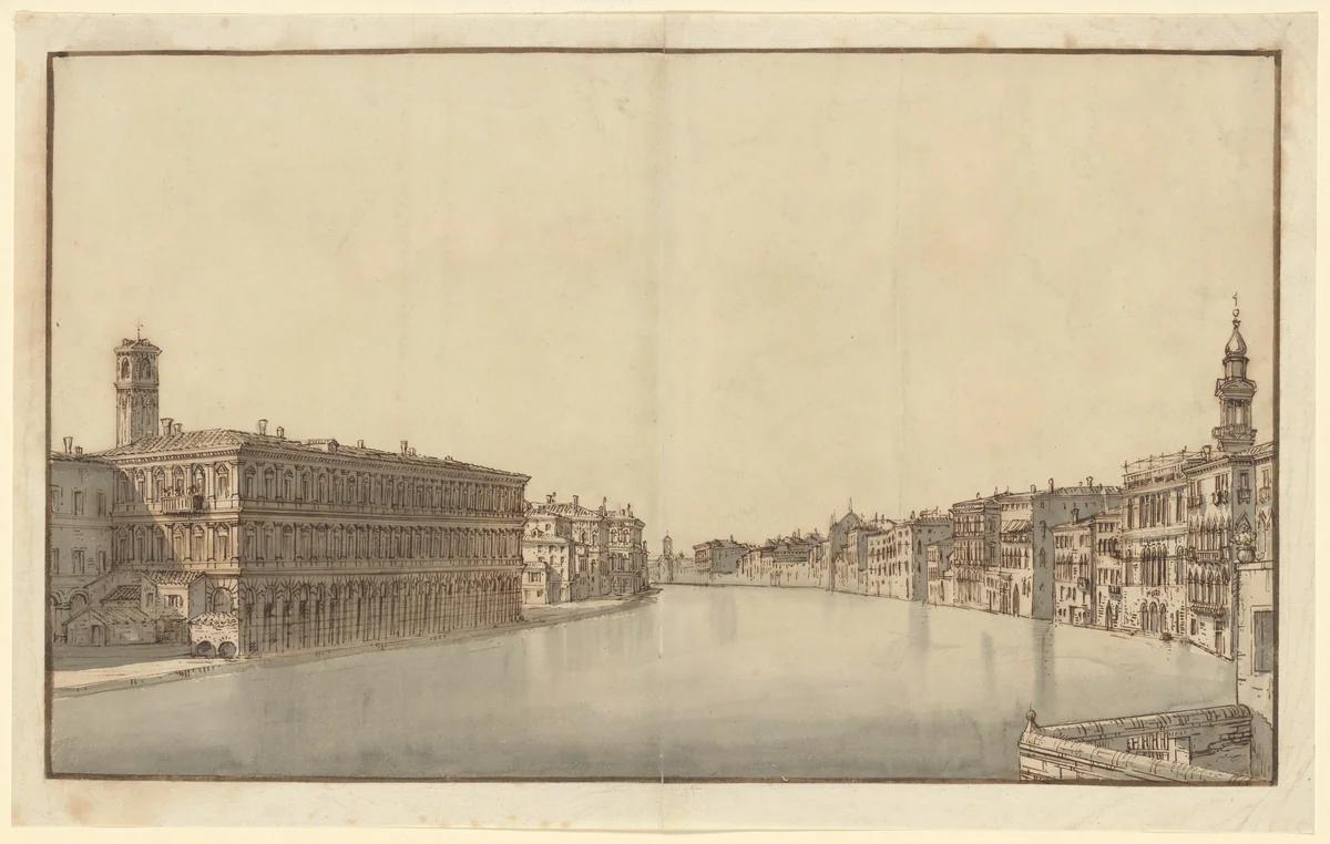 The Grand Canal, with the Fabbriche Nuove on the Left and Campanile of Santi Apostoli on the Right by Bernardo Bellotto, drawing, 1733-1740