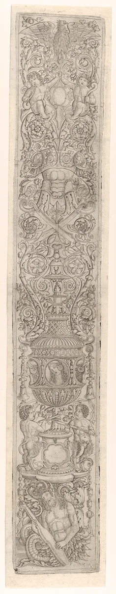 A Triton and Two Infant Satyrs, from Twelve Ornamental Panels by Giovanni Antonio da Brescia, print, 1490-1515