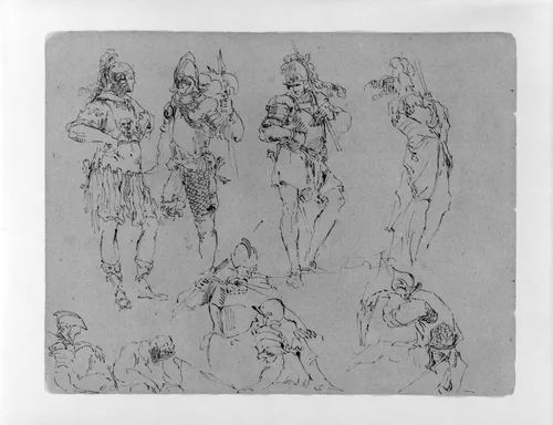 Nine Figures in Military Dress (from Sketchbook) by Thomas Sully, artwork, 1810-1820