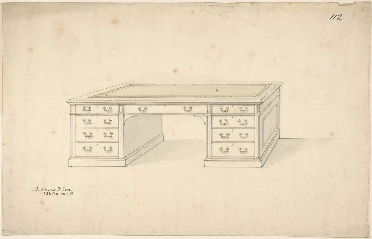Design for Desk by Charles Hindley and Sons, drawing, 1841-1884