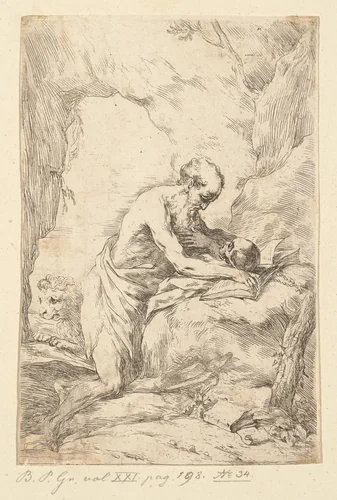 Saint Jerome by Bartolomeo Biscaino, print, 1650-1657