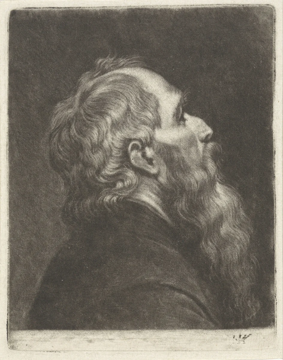 Buste van een man met een baard, in profiel by Jan Verkolje, print, 1660-1693