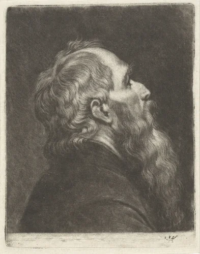 Buste van een man met een baard, in profiel by Jan Verkolje, print, 1660-1693