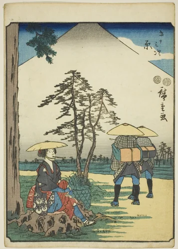 Hara, from the series "Fifty-three Stations [of the Tokaido] (Gojusan tsugi)," also known as the Figure Tokaido (Jinbutsu Tokaido) by Utagawa Hiroshige (歌川広重), print, 1852
