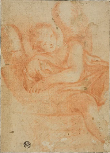 Seated Angel by Unknown Artist, drawing, 1600-1699