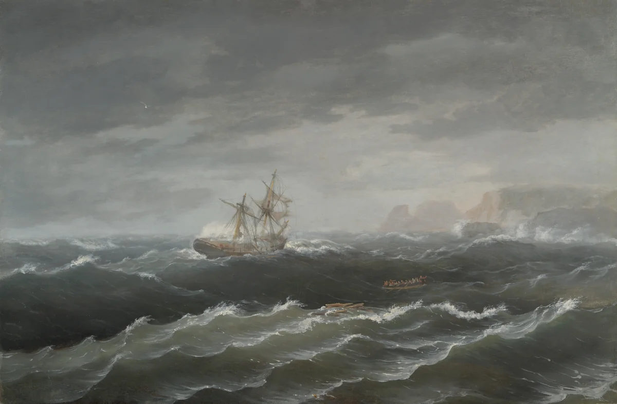 Shipwreck near a Rocky Coast by Thomas Birch, painting, 1833