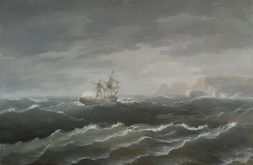 Shipwreck near a Rocky Coast by Thomas Birch, painting, 1833