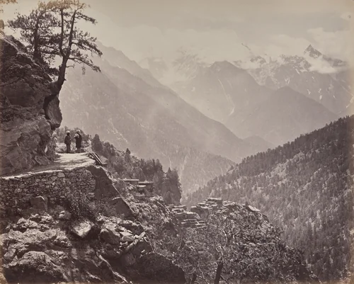 The Upper Himmalayahs. View on the New Road between India and China. Mt. Pangi with the Snowy Peaks of China in the Distance by Samuel Bourne, photograph, 1863-1870