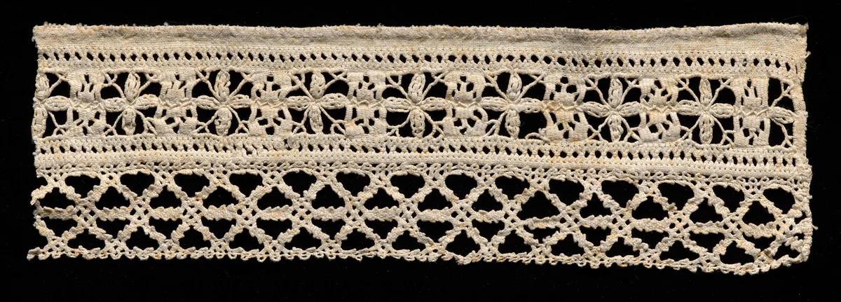 Needlepoint (Drawnwork) Lace Insertion and Bobbin Lace Edging by Unknown, textile, 1500-1599
