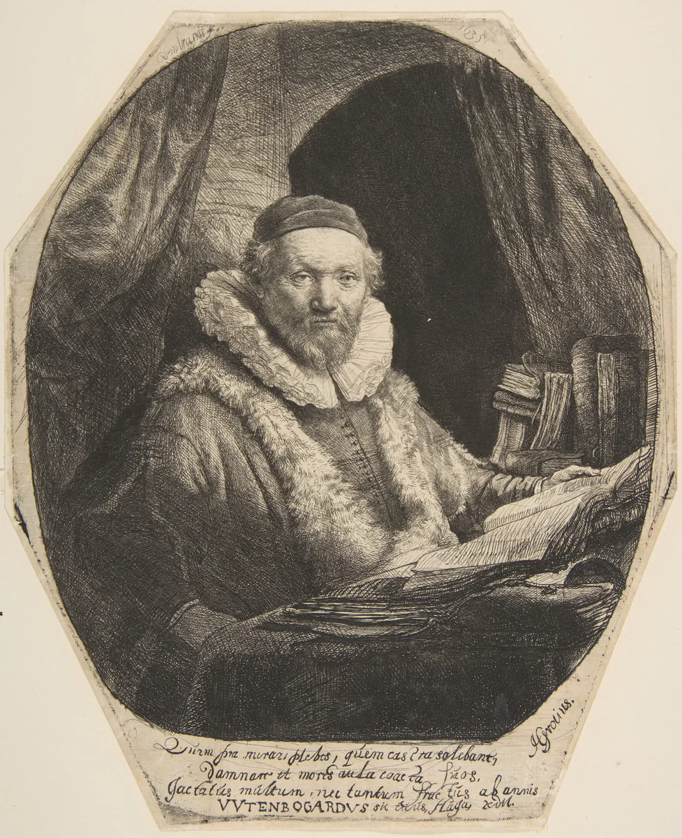 Jan Uytenbogaert by Rembrandt van Rijn, print, 1635-1637