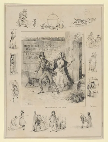 Chat échaudé craint l'eau froide by Victor Adam, print, 1820-1866