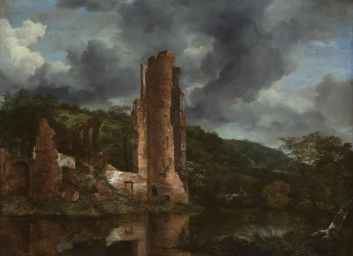 Landscape with the Ruins of the Castle of Egmond by Jacob van Ruisdael, painting, 1650-1655