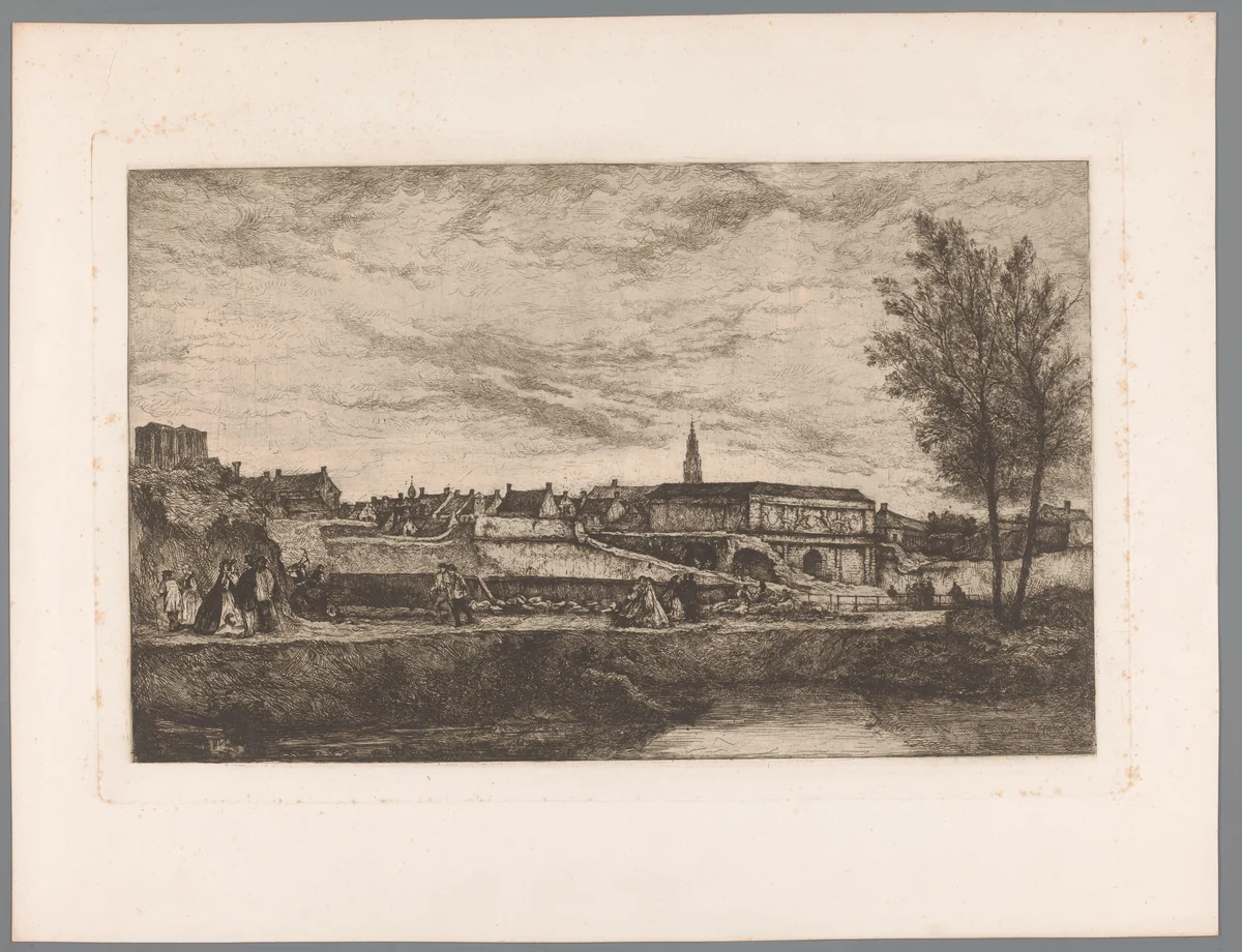 Gezicht op de Kipdorppoort in Antwerpen by Willem Linnig, print, 1865
