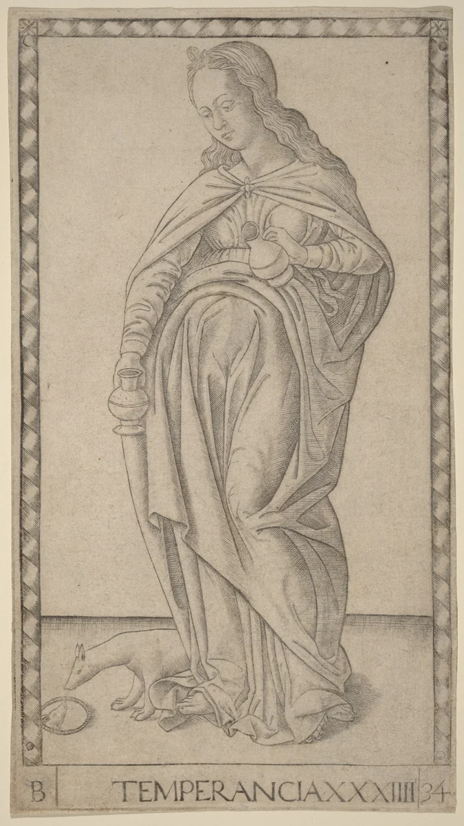 Temperancia (Temperance) by Master of the E-Series Tarocchi, print, 1465