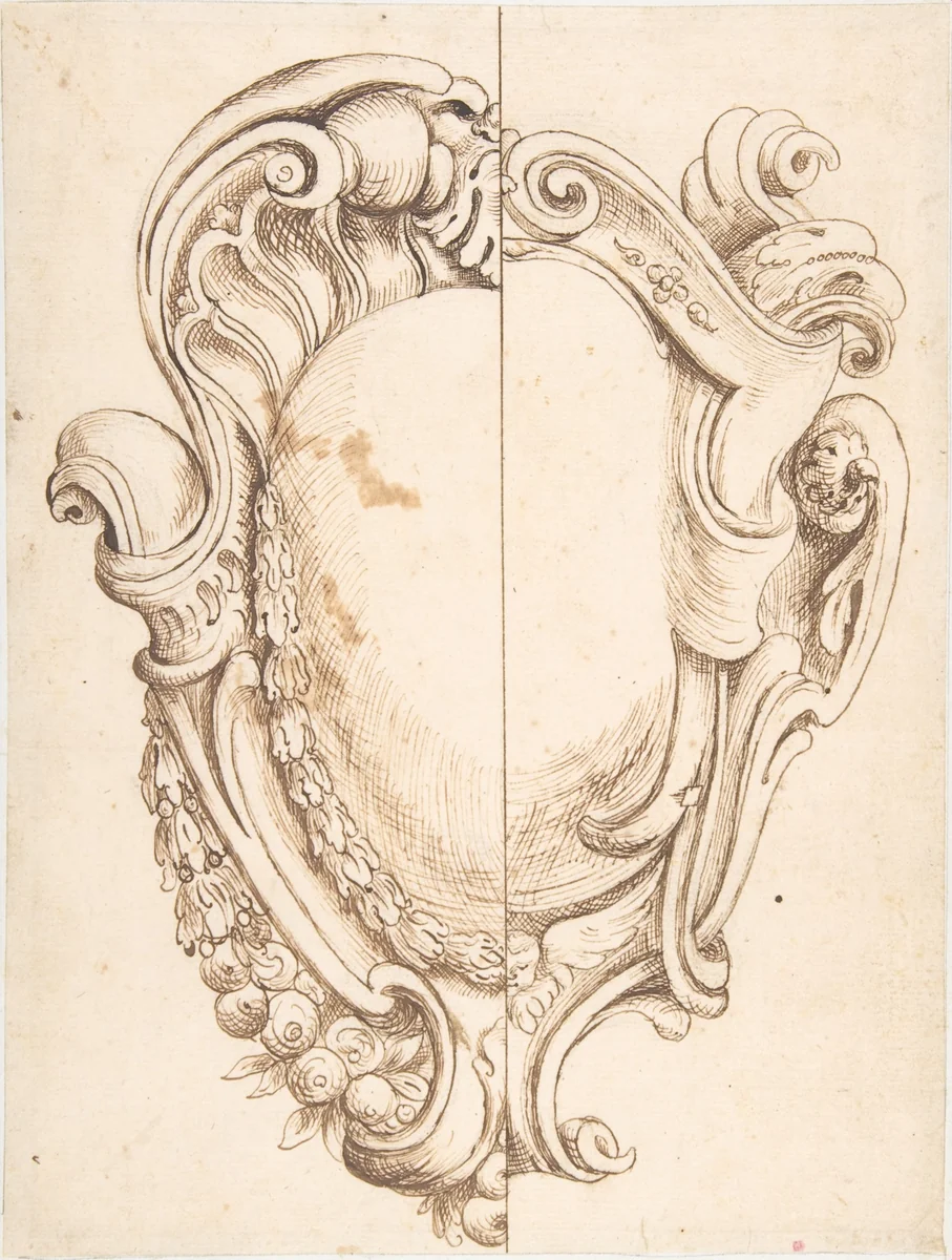 Study with Two Alternate Designs for a Cartouche by anonymous, drawing, 1800-1899