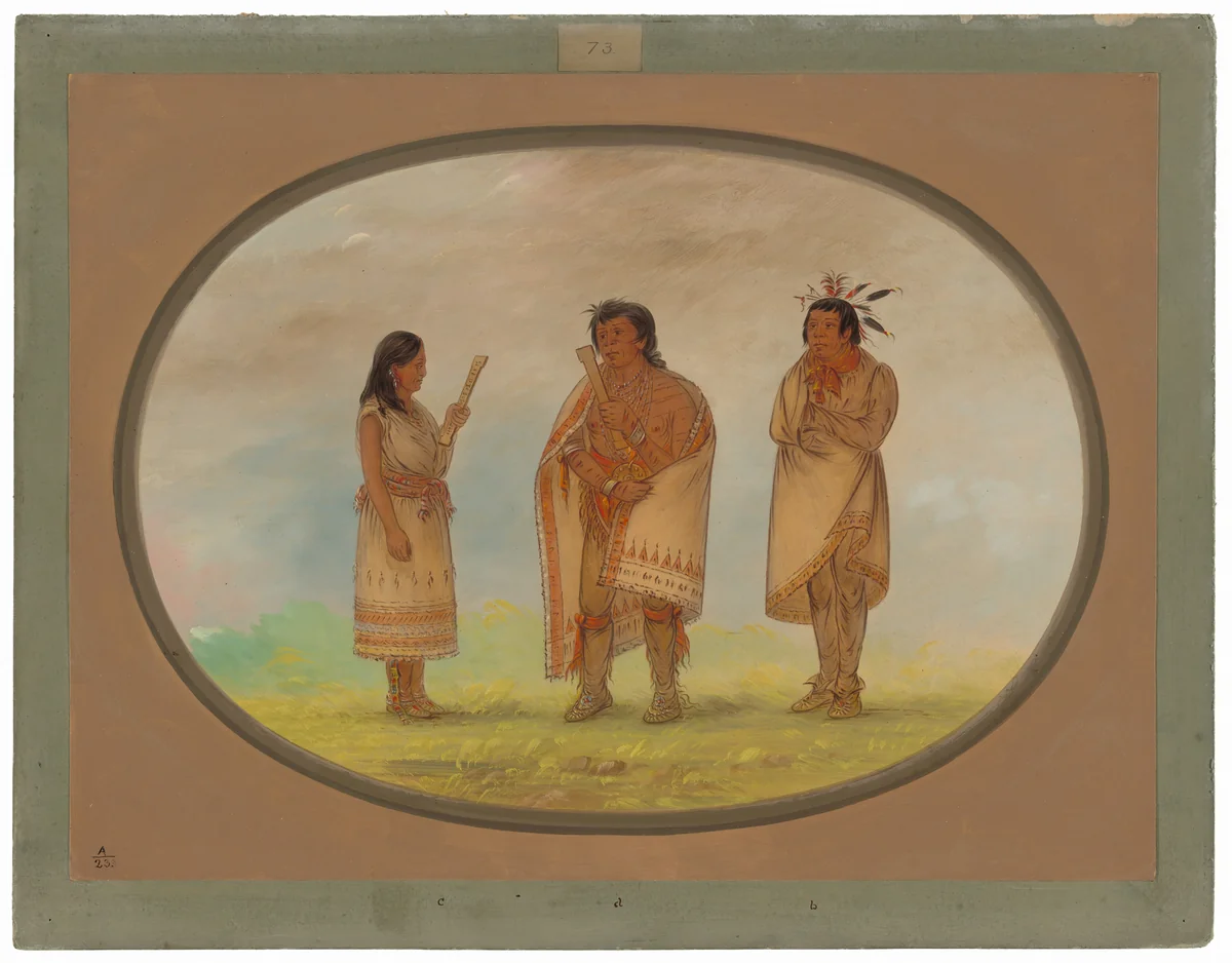Three Potowotomie Indians by George Catlin, painting, 1861-1869