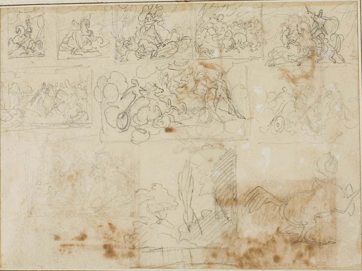 Eleven Compositional Sketches by Jean Louis André Théodore Géricault, drawing, 1813-1814
