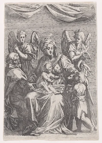 Holy Family with Two Angels by Jacques Callot, print, 1609-1619