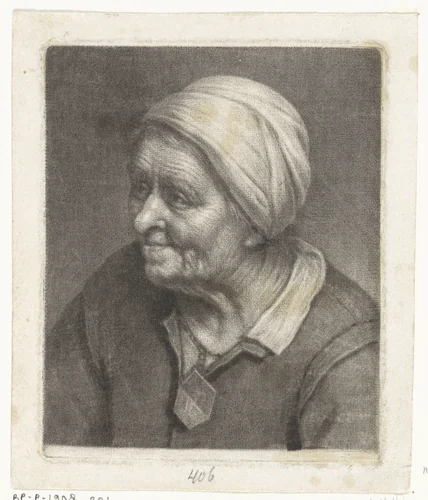 Portretbuste van een oude vrouw by Carel de Moor, print, 1666-1738