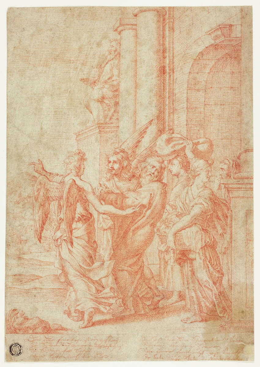 Lot and His Family Led Out of Sodom by Peter Paul Rubens, drawing, 1597-1640