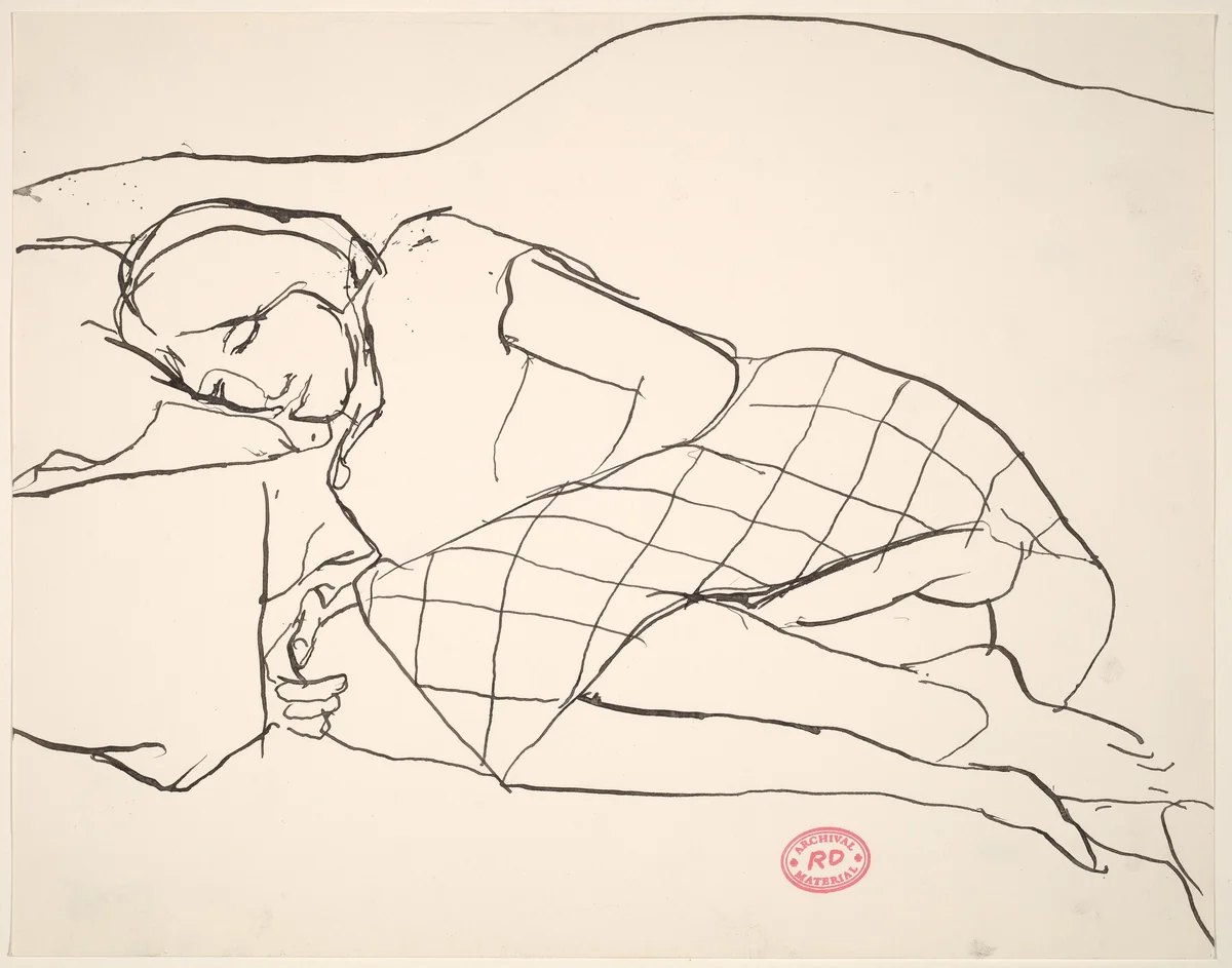 Untitled [woman in a checked skirt resting on her side] by Richard Diebenkorn, drawing, 1955-1967