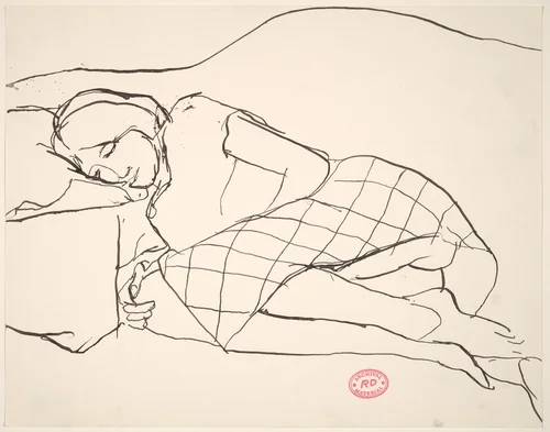 Untitled [woman in a checked skirt resting on her side] by Richard Diebenkorn, drawing, 1955-1967