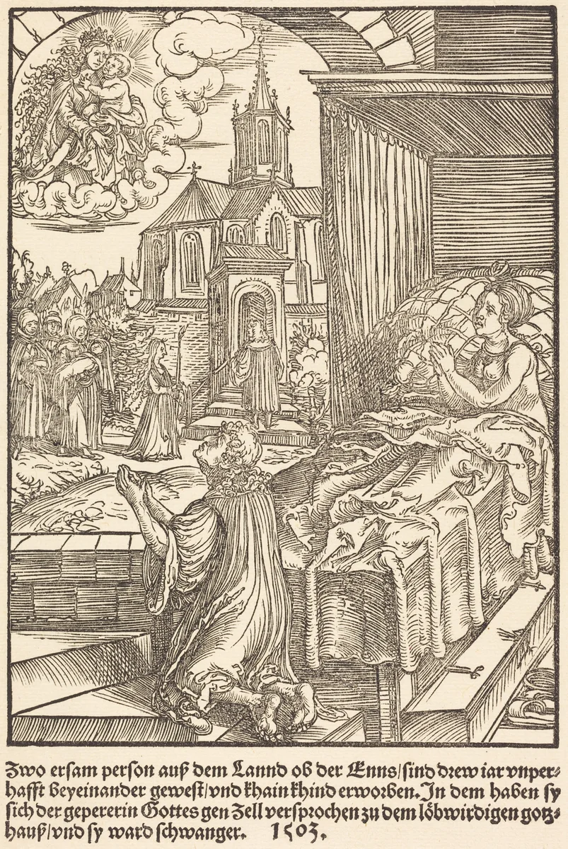 Zwo ersam person auf dem Lannd ... by Master of the Miracles of Mariazell, print, 1503