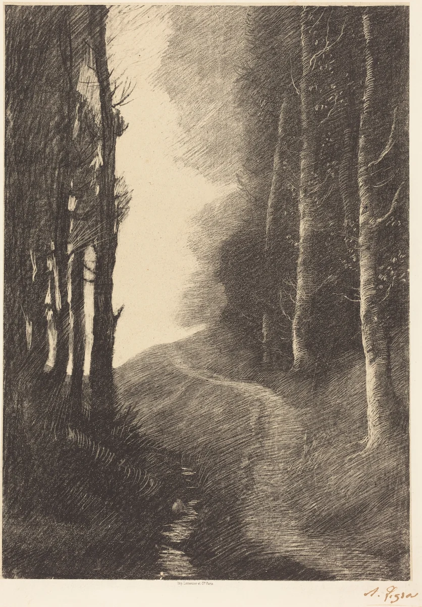 Landscape with Birch Trees (Le paysage aux bouleaux) by Alphonse Legros, print, 1837-1911