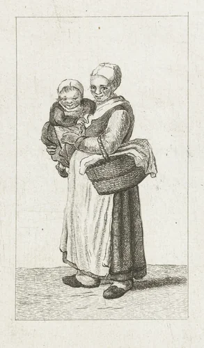 Staande vrouw met kind op de arm by Pieter de Mare, print, 1779
