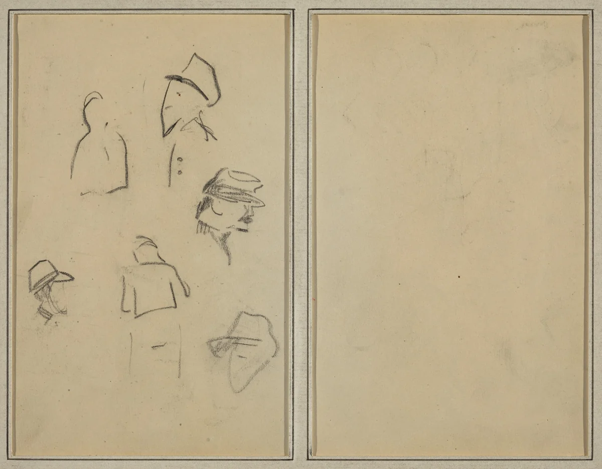 Four Heads and Two Figures [verso] by Paul Gauguin, drawing, 1884-1888