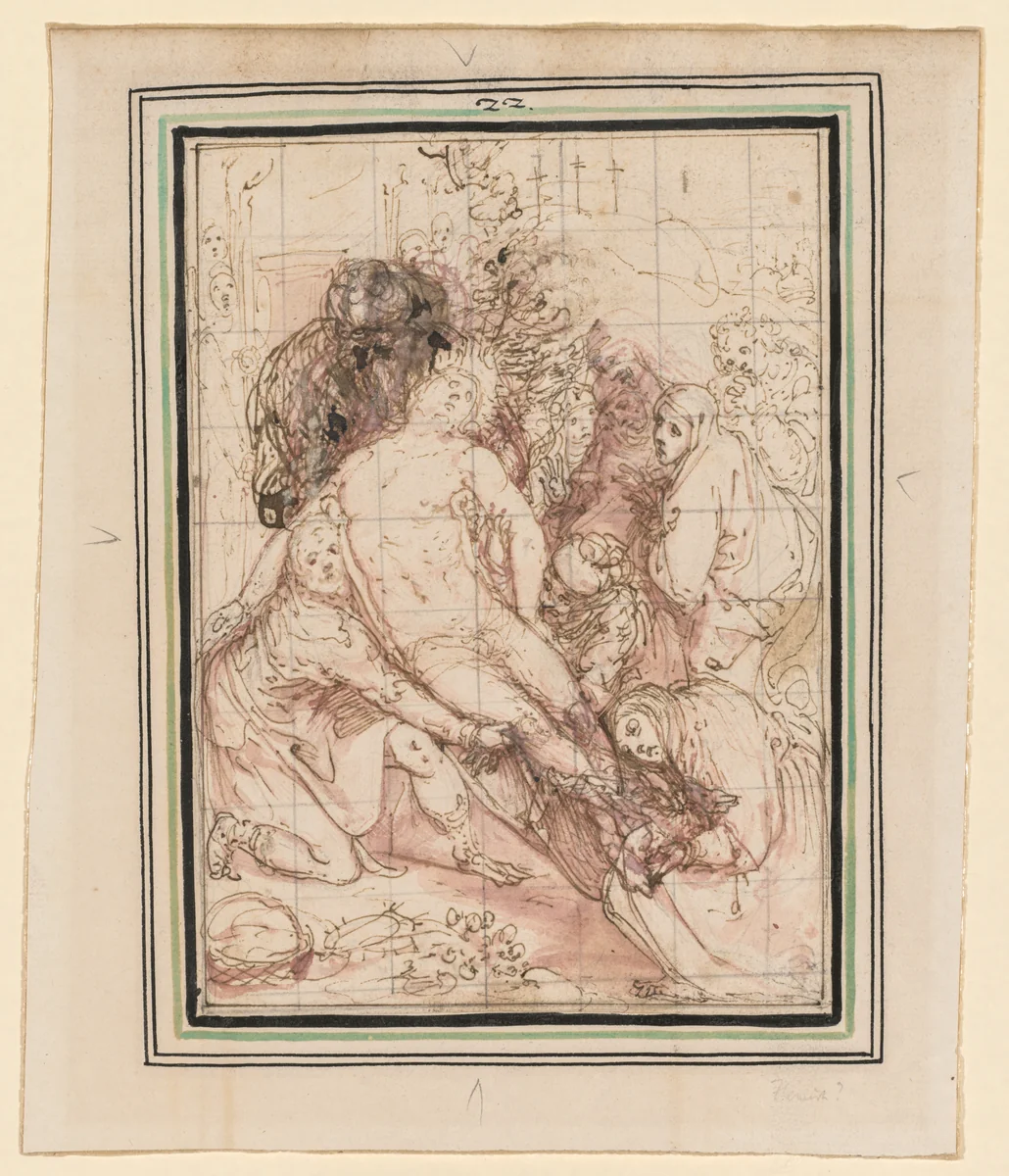 The Entombment by Giovanni de' Vecchi, drawing, 1591-1596