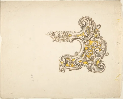 Half Rococo Cartouche with Cherubs by anonymous, drawing, 1700-1800