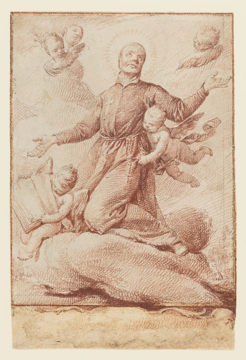 Saint Ignatius with Putti by anonymous, drawing, 1700-1800