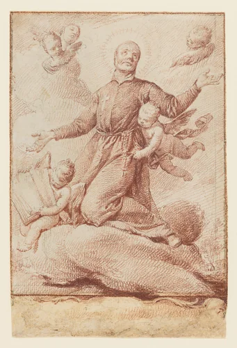 Saint Ignatius with Putti by anonymous, drawing, 1700-1800