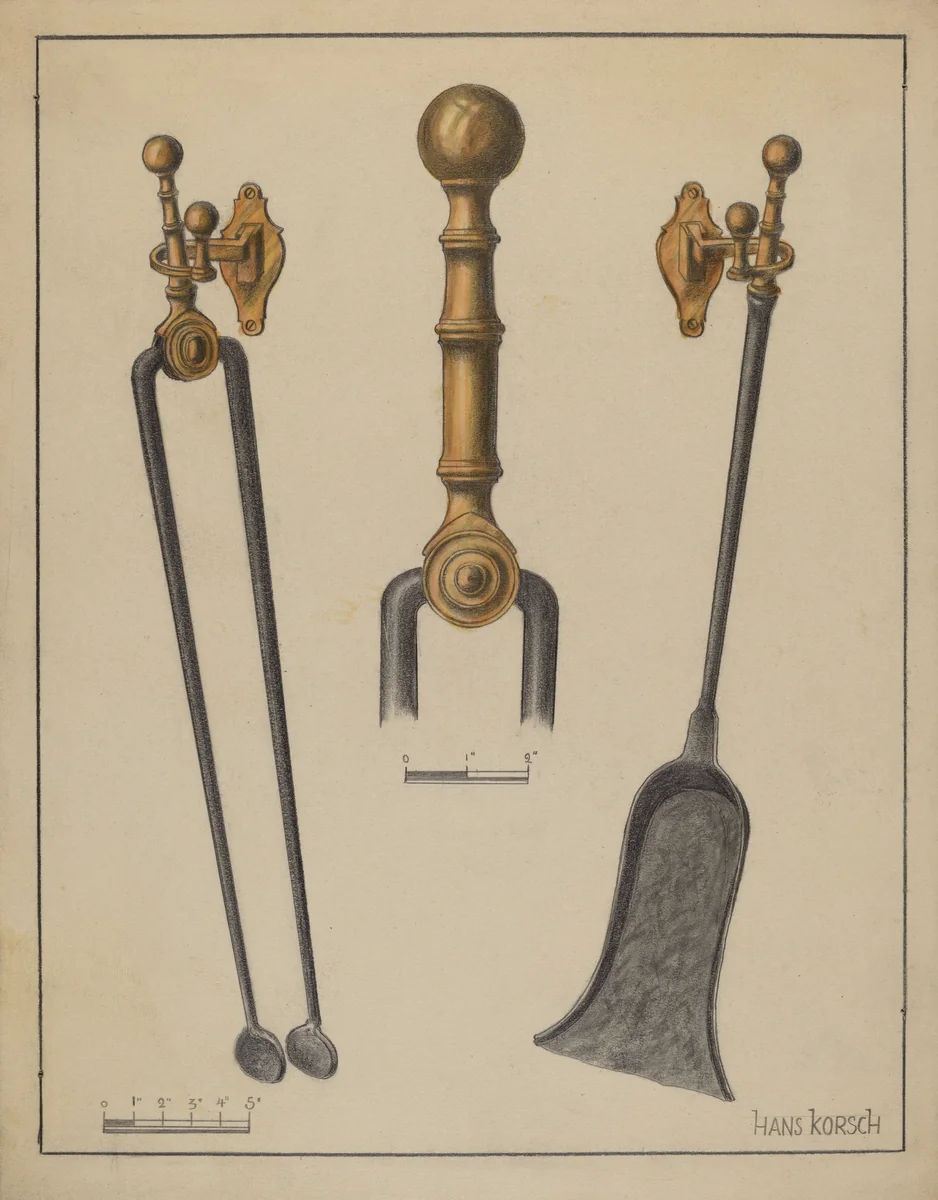 Fire Tongs, Shovel, and Jamb Hooks by Hans Korsch, index of american design, 1937