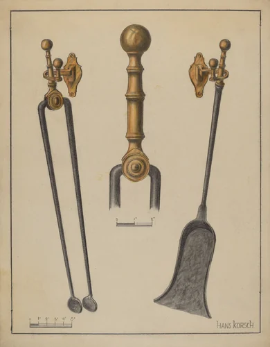Fire Tongs, Shovel, and Jamb Hooks by Hans Korsch, index of american design, 1937