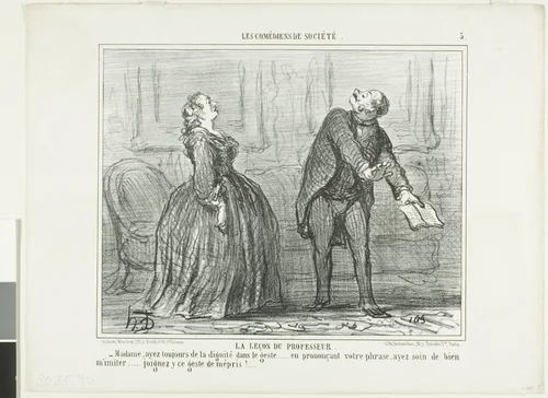 The Lesson of the Professor, plate five from Les Comédiens de Société by Honoré-Victorin Daumier, print, 1858