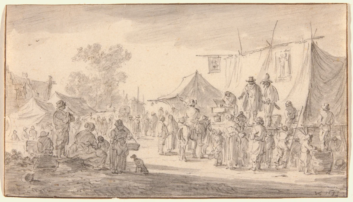 Country Fair by Jan van Goyen, drawing, 1653