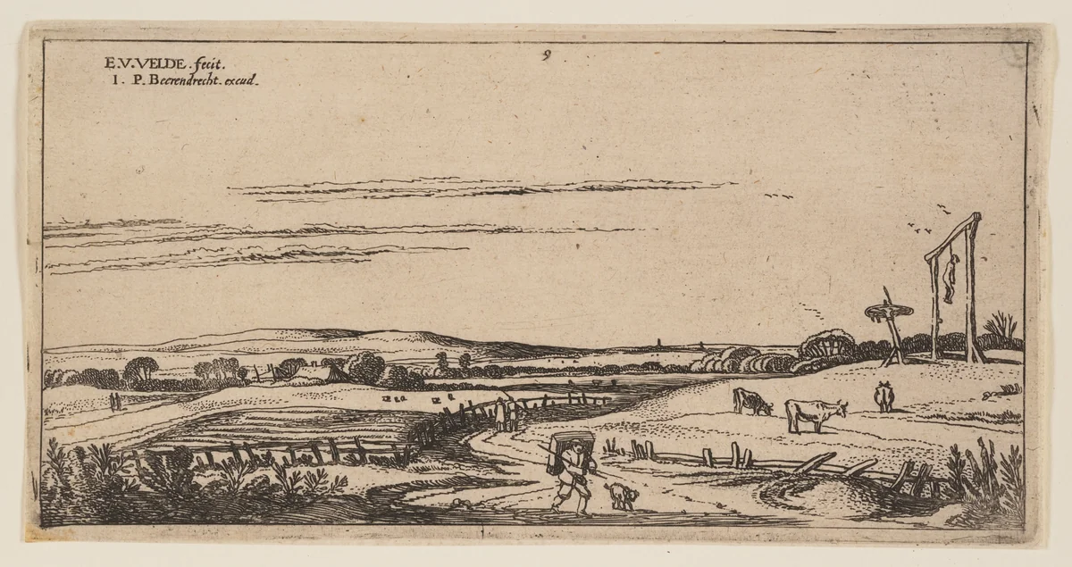 Landscape with Gallows (near Haarlem), from Landscapes by Esaias van de Velde, print, 1610-1630