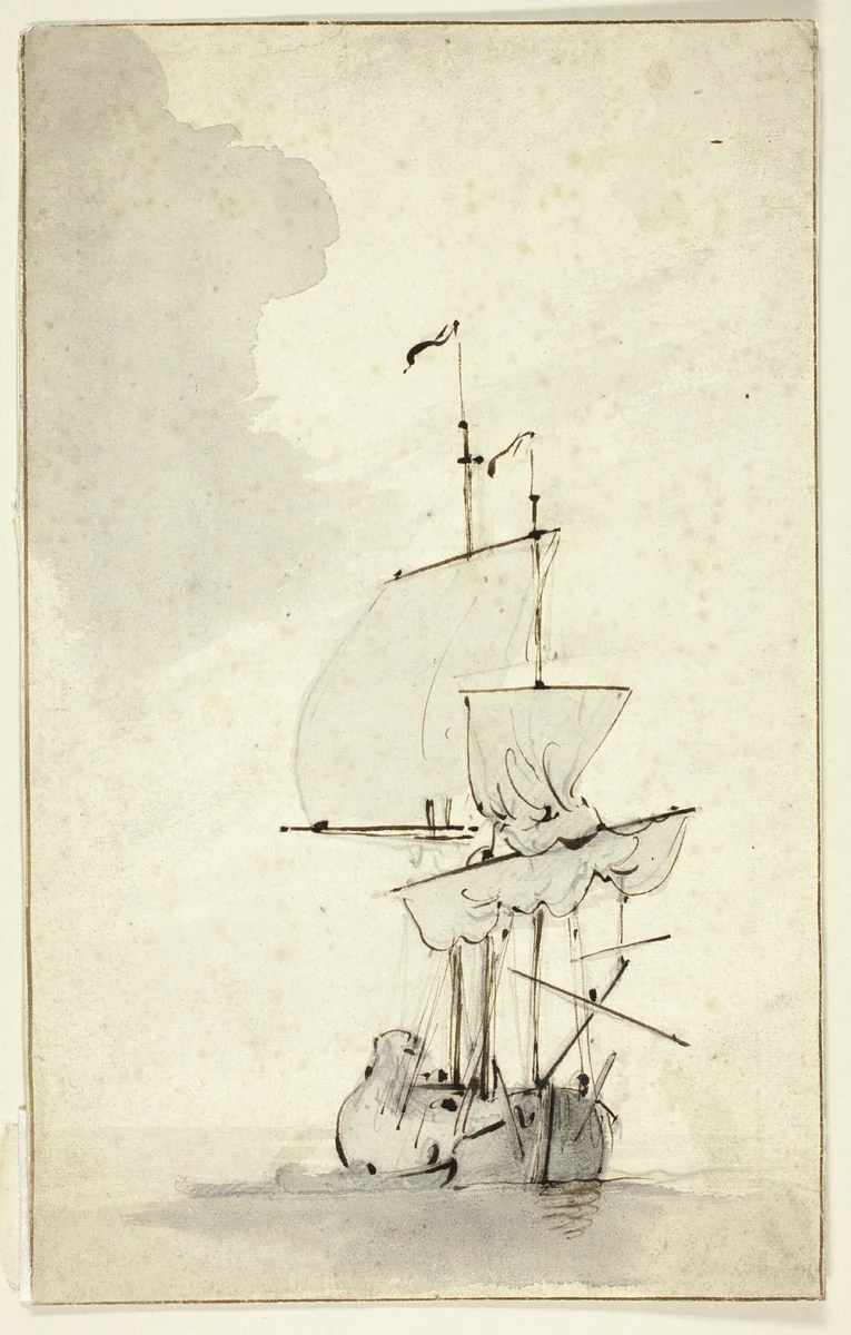 A Brig by Willem van de Velde, drawing, 1653-1707