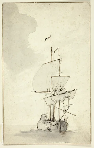 A Brig by Willem van de Velde, drawing, 1653-1707