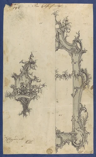 Pier Glass Frames, in Chippendale Drawings, Vol. I by Thomas Chippendale, drawing, 1754